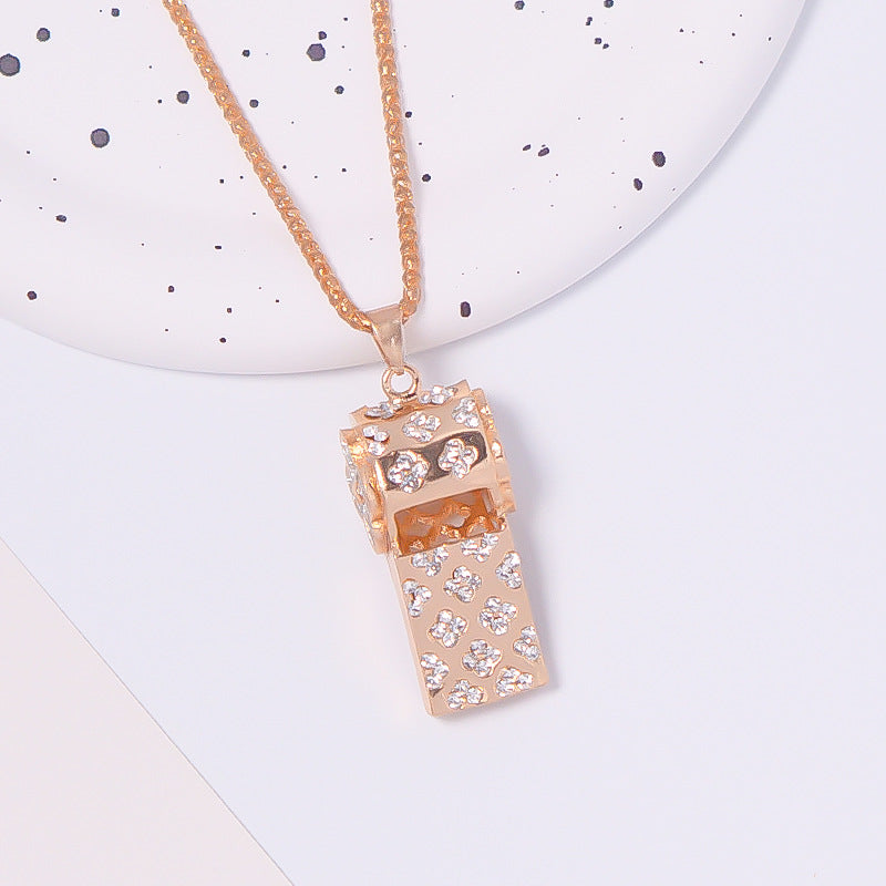 Wholesale Rhinestone Double Layer Whistle Keychain Metal Crystal Whistle Pendant